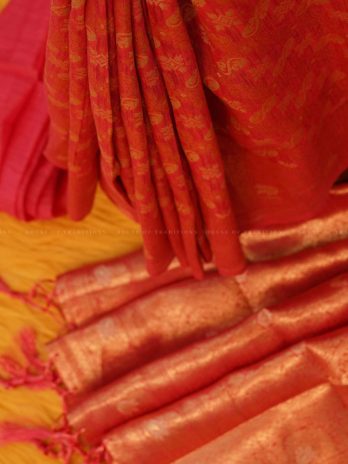 Banarasi Peach Cotton Silk Saree