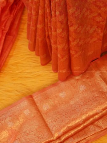 Banarasi Orange Cotton Silk Saree