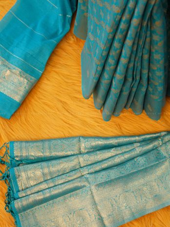 Banarasi Blue Cotton Silk Saree